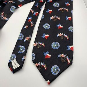 RM Style Mens Black 100% Silk Texas Flag Seal Necktie Tie